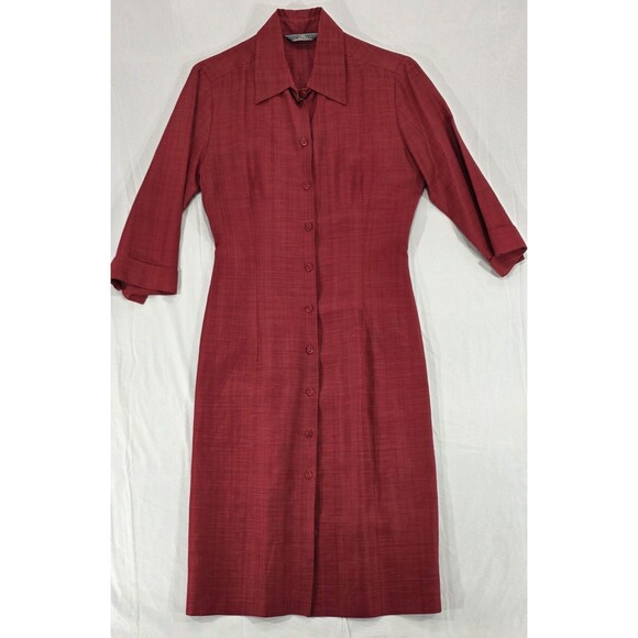 CAROLL Womens Shirt Dress Viscose/Linen Minimalist Modest Red France T38 | US 8 - Picture 2 of 15
